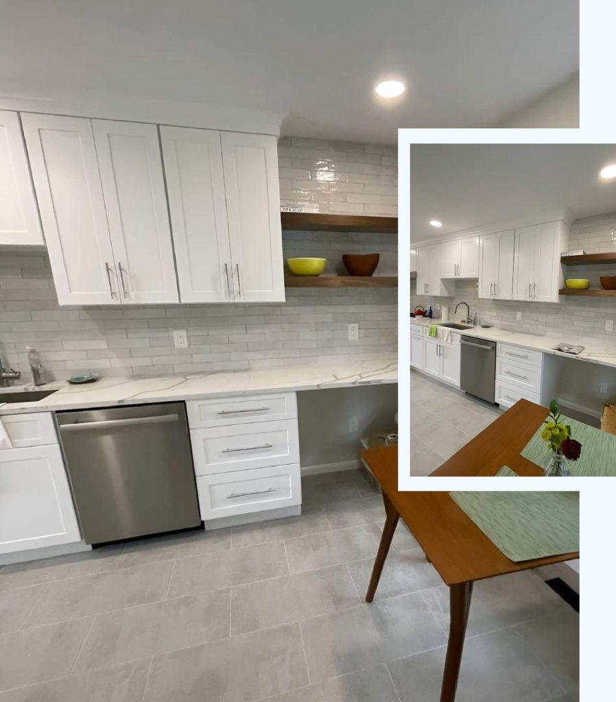 Minimalist and clean kitchen remodeling Framingham showcasing a new island and backsplash